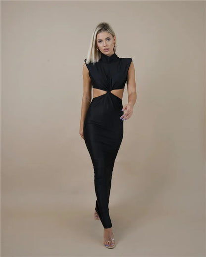 Sleeveless Bodycon Turtleneck Maxi Dress