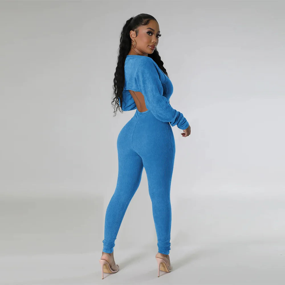 Slim Fit Jumpsuit+ Cropped Jacket (Two Piece Sets)