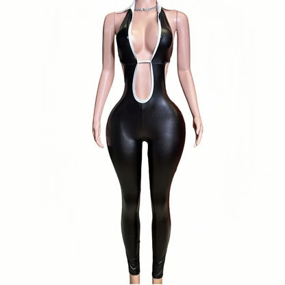 Black Halter Elasticity Slim Playsuits Fashion Bandage Overalls