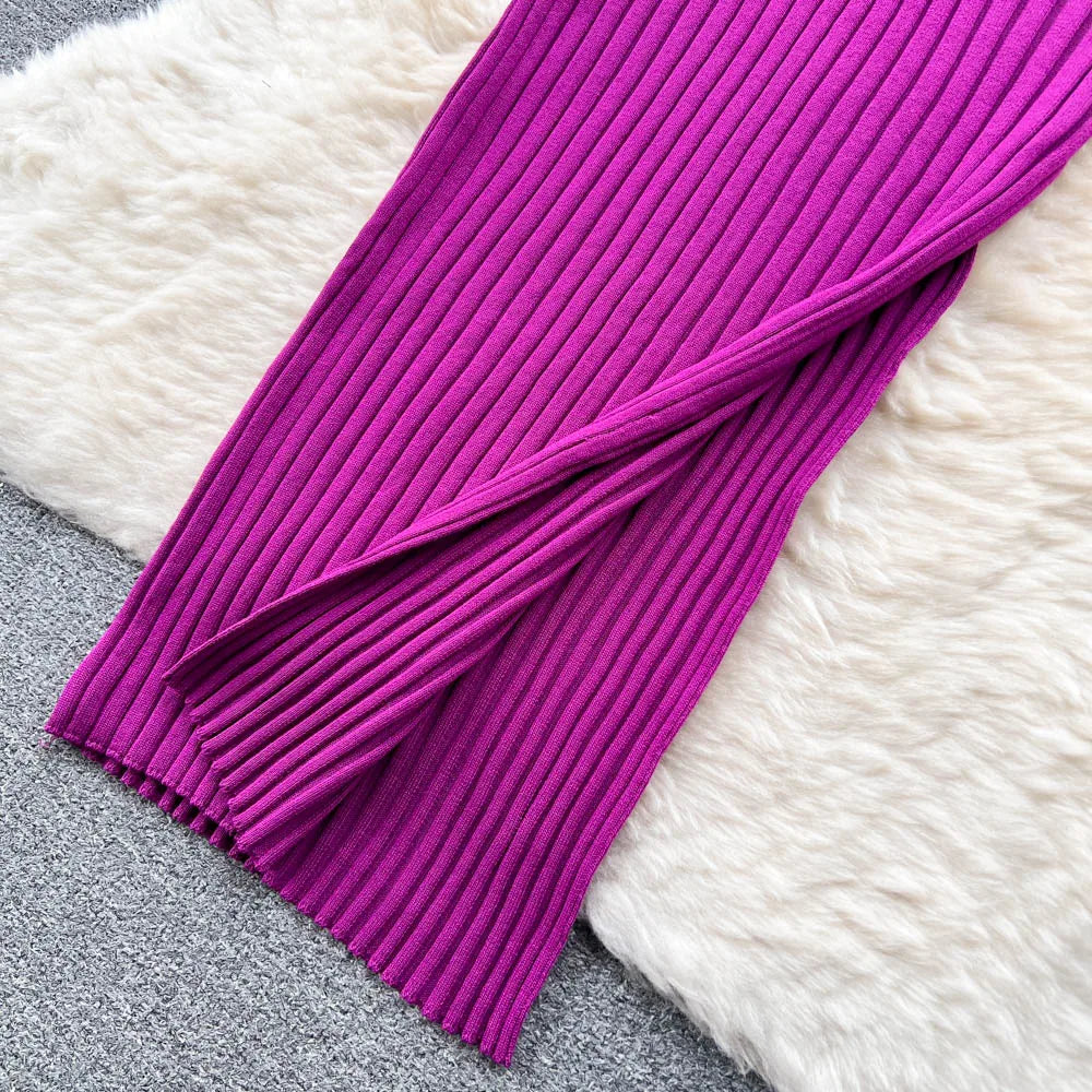 Chic Fashion Sexy Wrap Hips Split Knitted Slim Elastic Bodycon Maxi Dresses
