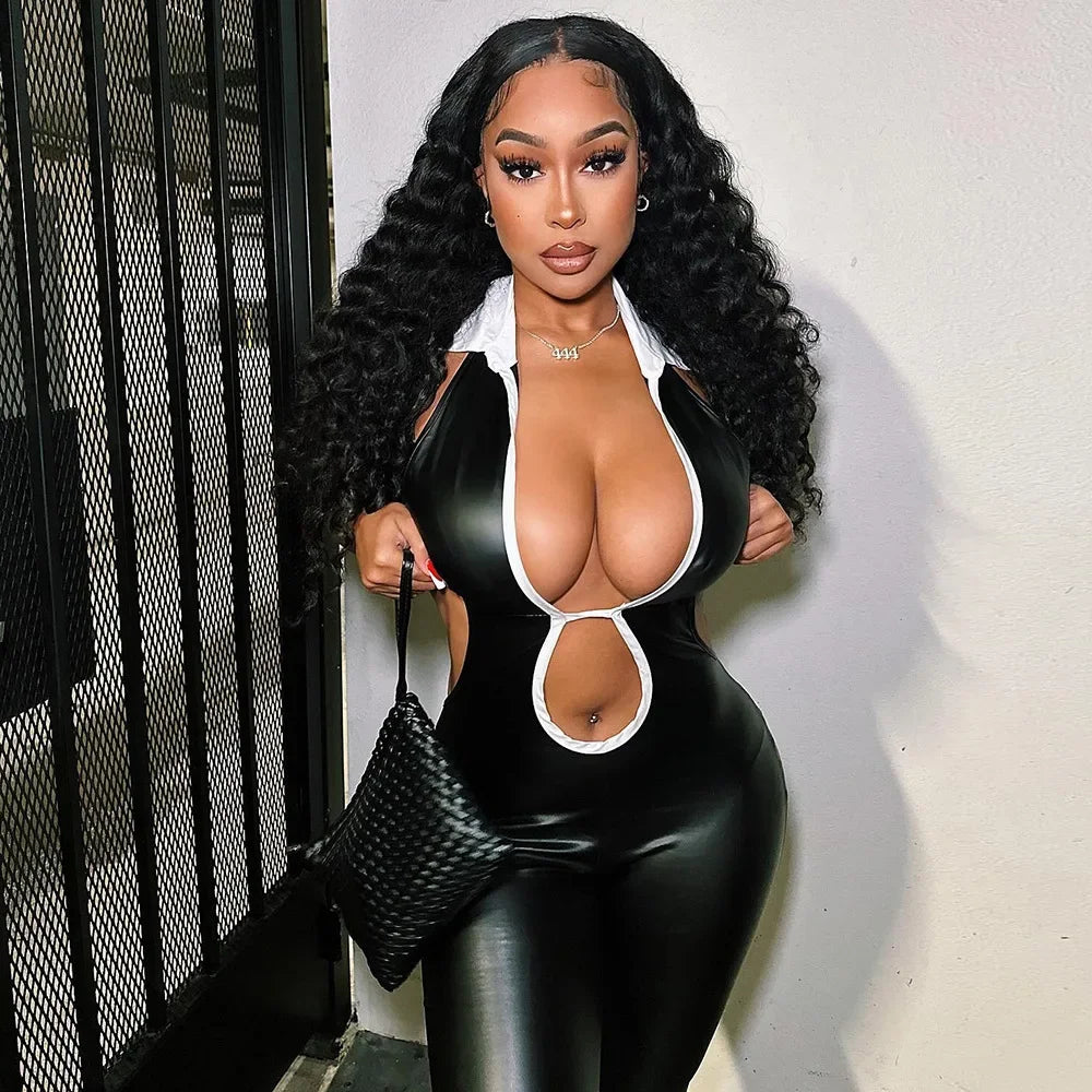 Black Halter Elasticity Slim Playsuits Fashion Bandage Overalls