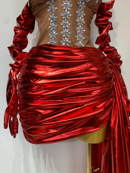 Sparkly Diamonds See Through Mini Dress + Gloves