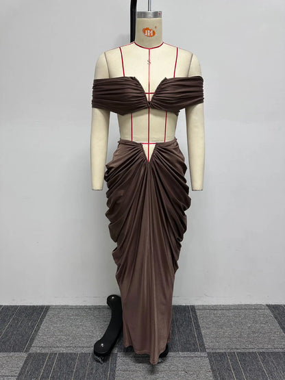 Off Shoulder Crop Top + Low Waist Maxi Skirt Outfits