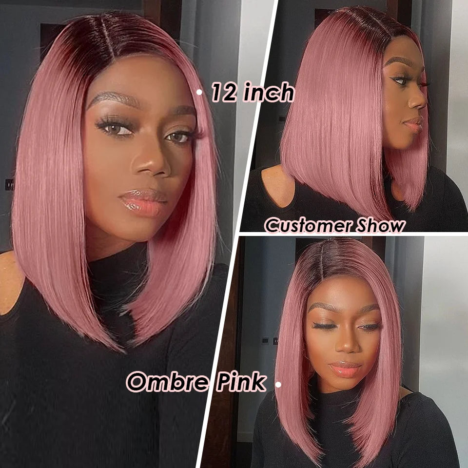 Pink Bob Wig Silky Straight Lace Front Human Hair Wigs For Women Short Bob Transparent Lace Wig Bleached Knots Pre Plucked Pink