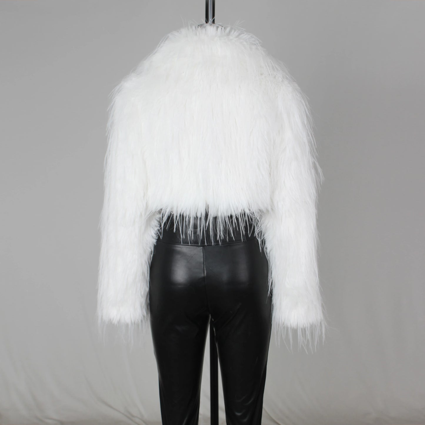 Nzinga Faux Fur Coat Long Sleeve Furry Cropped Jacket Open Stitch Fluffy Overcoat