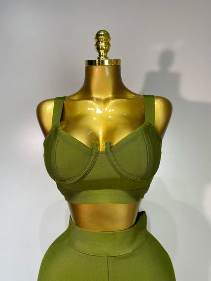 Luxury Bandage Crop Top + Pant Set  ﻿
