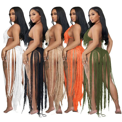 Knitted Tassel See Through Holiday Beach Bodysuits