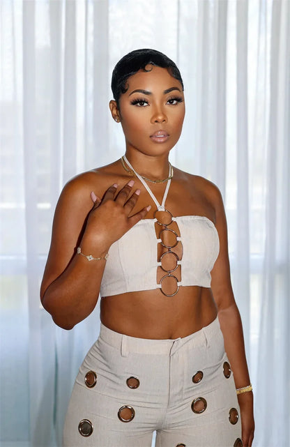 Festival Clothing Halter Crop Top + Pant Sets