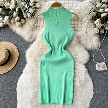 Sleeveless Slim Knitted Mini Bodycon Dresses
