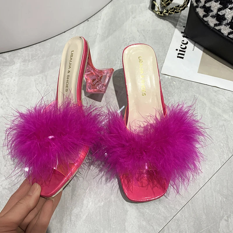 Quianae Feather Slippers High Heels