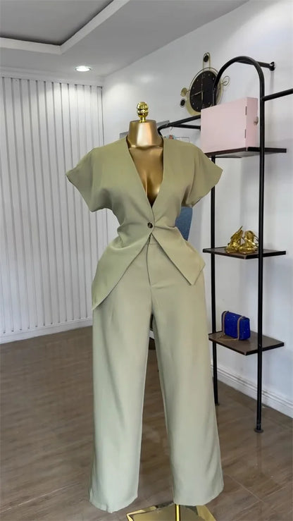 Single Button Blazer + Wide Leg Pant Sets