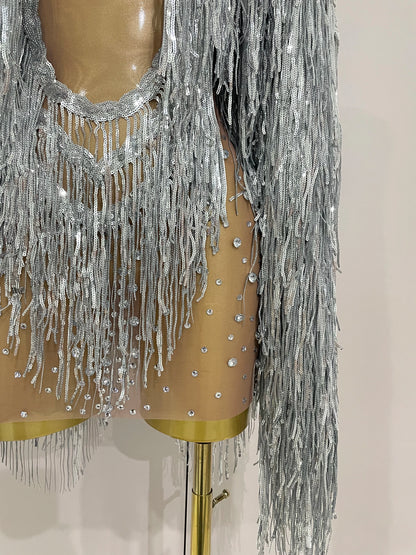 Luxury Sparkly Rhinestone Sequin Tassel Coat + Dress