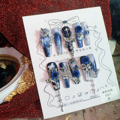 Midnight Star Blue Gothic Press On Nails (Extra Long)