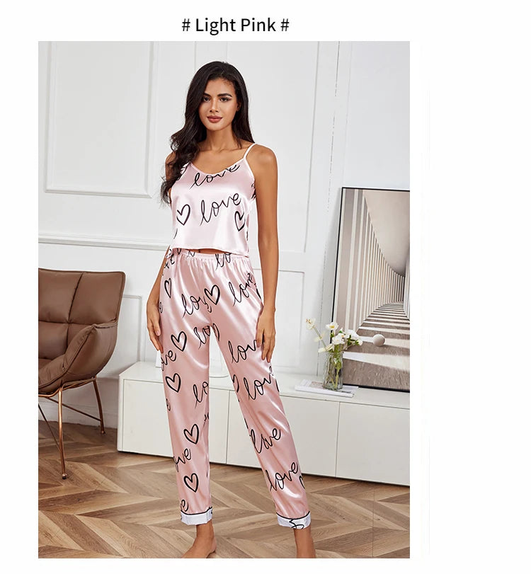 Satin Silk Cami Vest Shirt + Trouser Nightwear