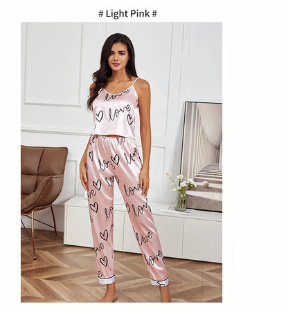 Satin Silk Cami Vest Shirt + Trouser Nightwear