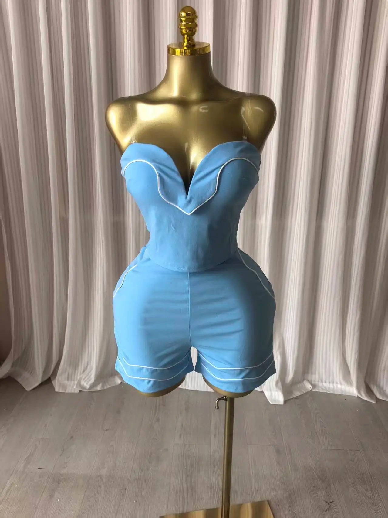Fashion Striped Strapless Crop Top + Short Sets (2pcs)