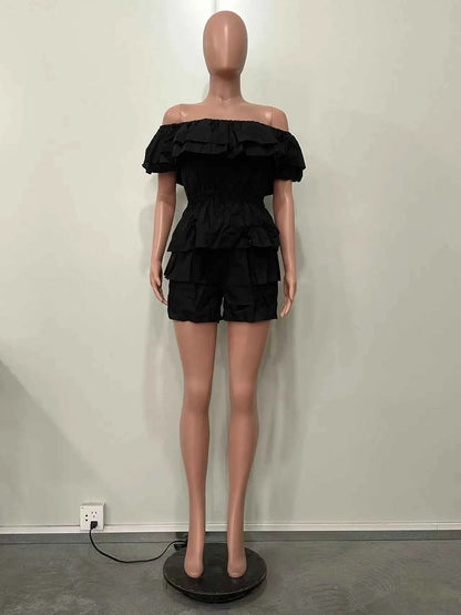 Ruffles Slash Neck Elegant Romper