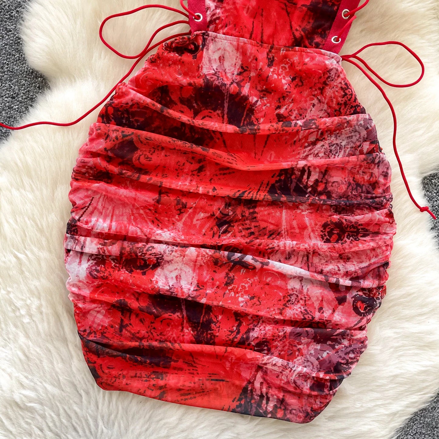 Strapless Lace Up Hollow Out Design Pleated Bodycon Dresses