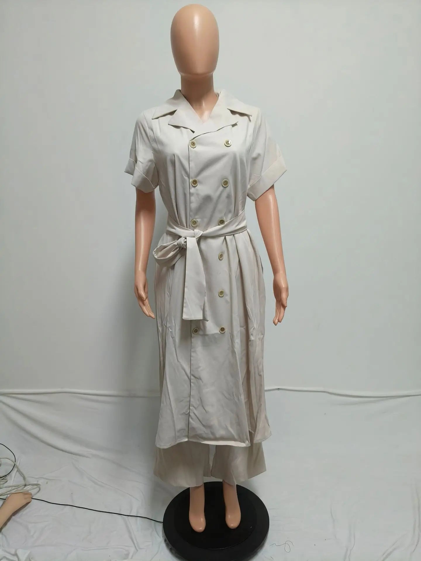 Elegant Long Trench and Pants Outfits (2 pcs.)