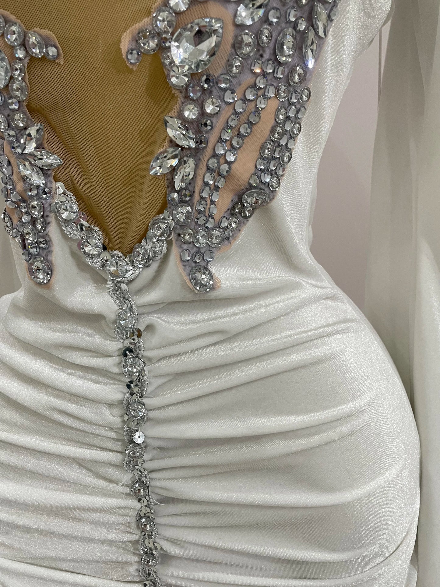 Luxury Sparkly Crystal White Velvet Mini Dresses