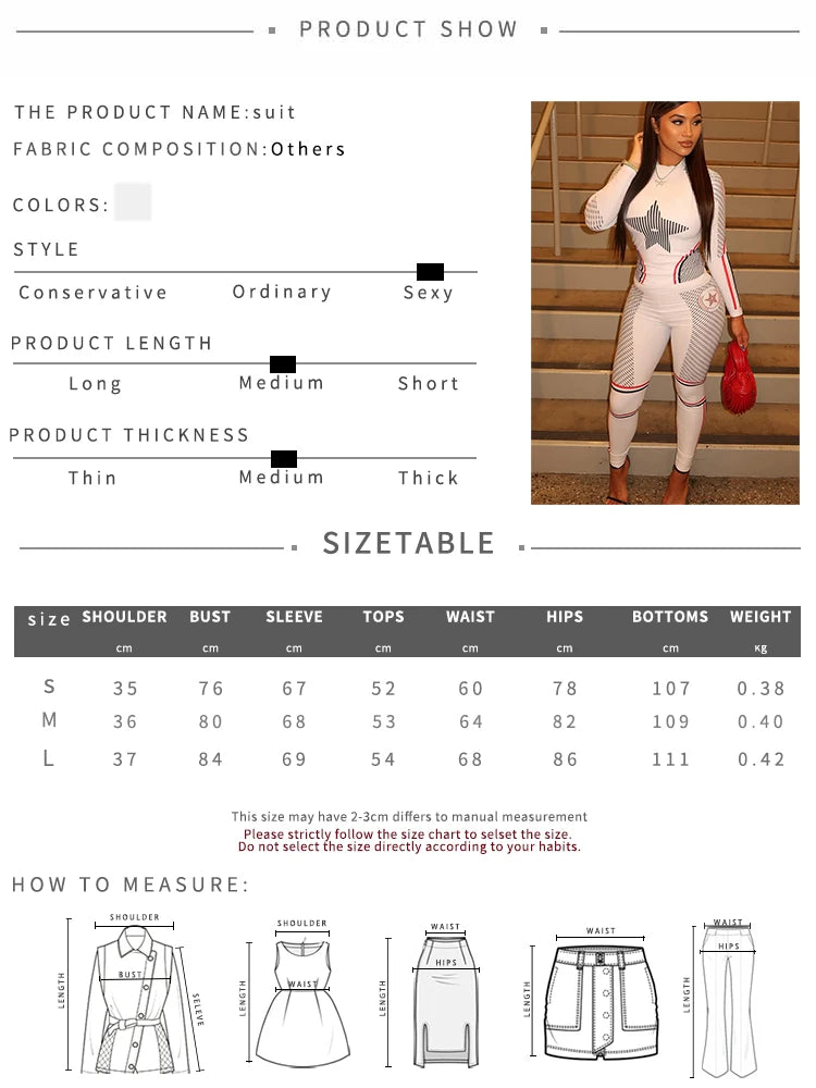 Stars Print 2 Piece Set Women Autumn o-Neck Full Sleeve Crop Tops+Leggings Matching Basic Streetwear Sporty Outfits