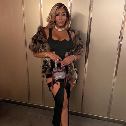 Black Hollow Out Bodycon Maxi Dresses