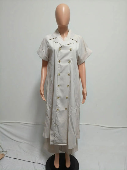 Elegant Long Trench and Pants Outfits (2 pcs.)
