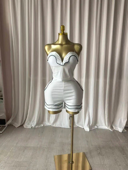 Fashion Striped Strapless Crop Top + Short Sets (2pcs)