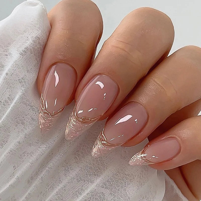 24Pc Long Stiletto Press on Nails Cherry Pink French False Nails with 3D Bow Pearls Design Detachable Acrylic Fake Nail Art Tips