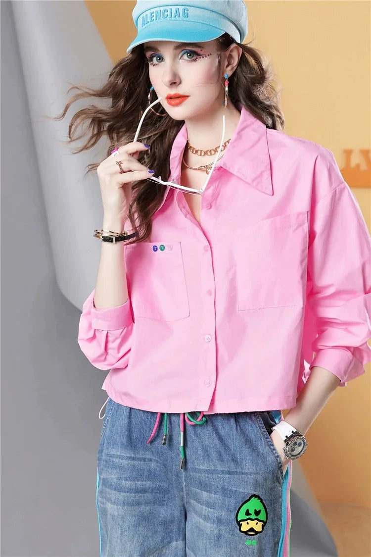 Kam Pink Long-sleeved Printed Tops