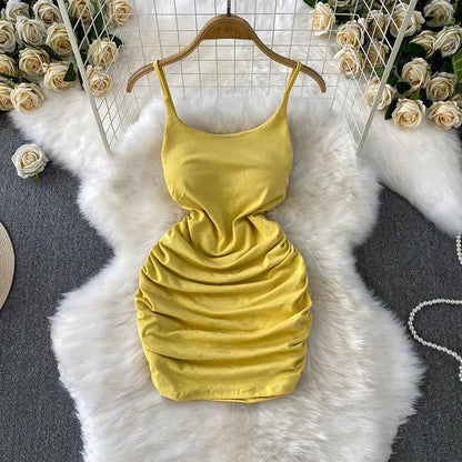 Spaghetti Strap Pleated Temperament Mini Dresses