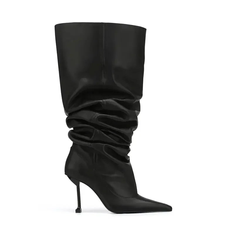 Nique Slim Fit High Heels Knee High Pleated Boots