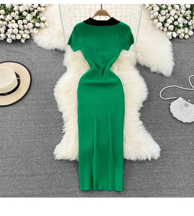 High Waist A-Line Silhouette Single Button Maxi Dresses