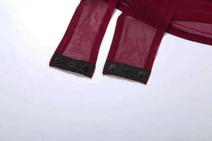 Coquette See Through 2-Piece Set Bodysuit + Furry Split Skirt Stretch Skirt Sets