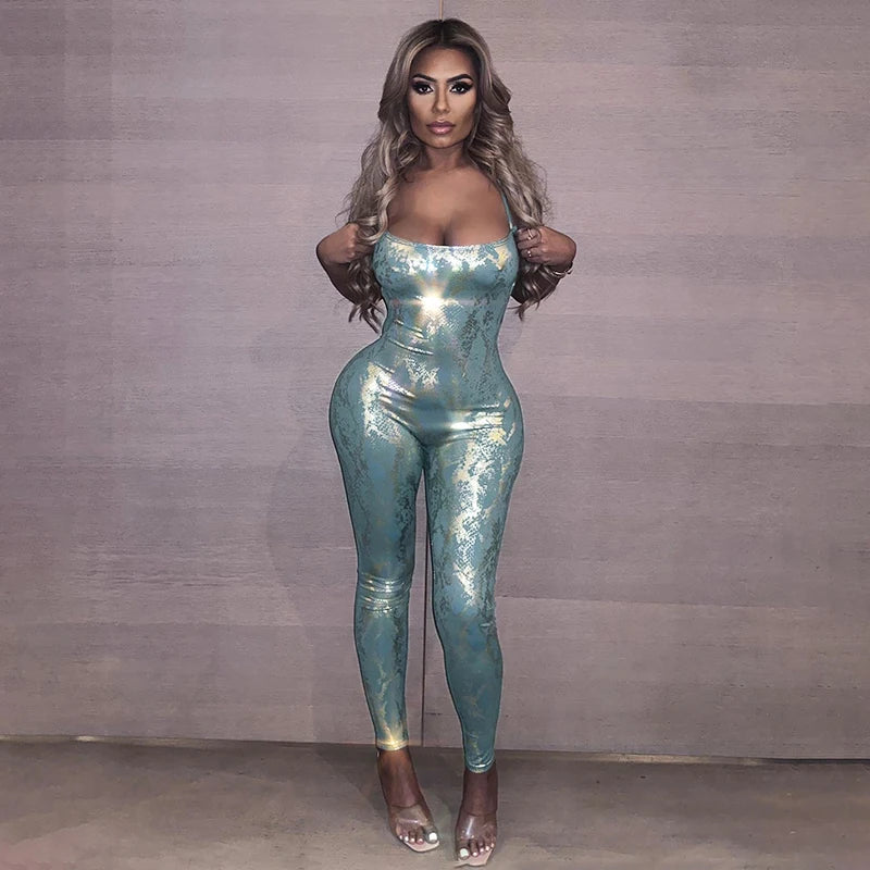 Sarah Spaghetti Strap Off Shoulder Metallic Jumpsuits