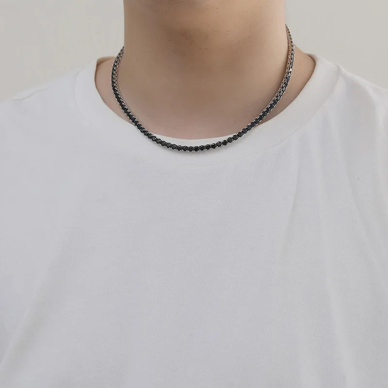 Black CZ Stone 1 Row Tennis Link Chain Chokers Necklaces Unisex  Jewelry