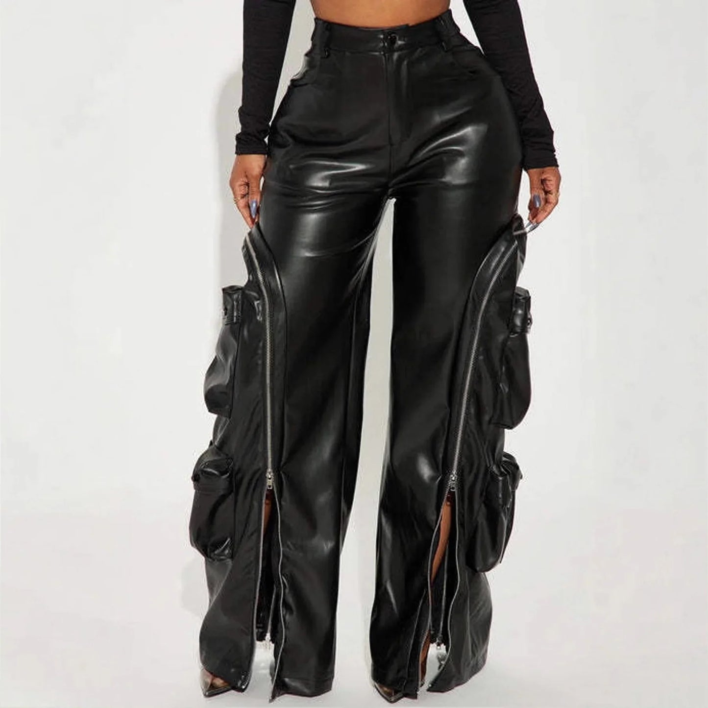 Leather PU Cargo Pants High Waist Y2K Streetwear