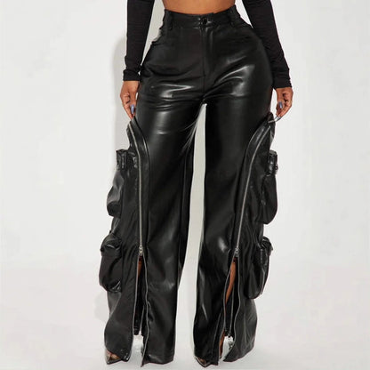 Leather PU Cargo Pants High Waist Y2K Streetwear
