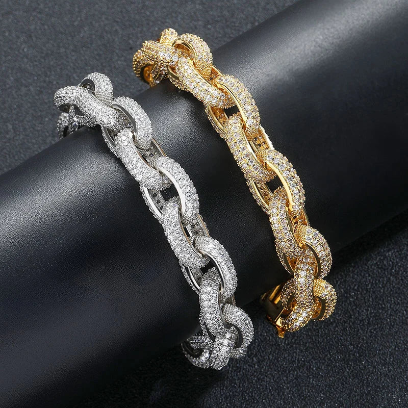 7"-24" Hip Hop 5A+ CZ Stone Paved Bling Iced Out O Shape Link Chain Necklaces (Gold Silver Color Gift)