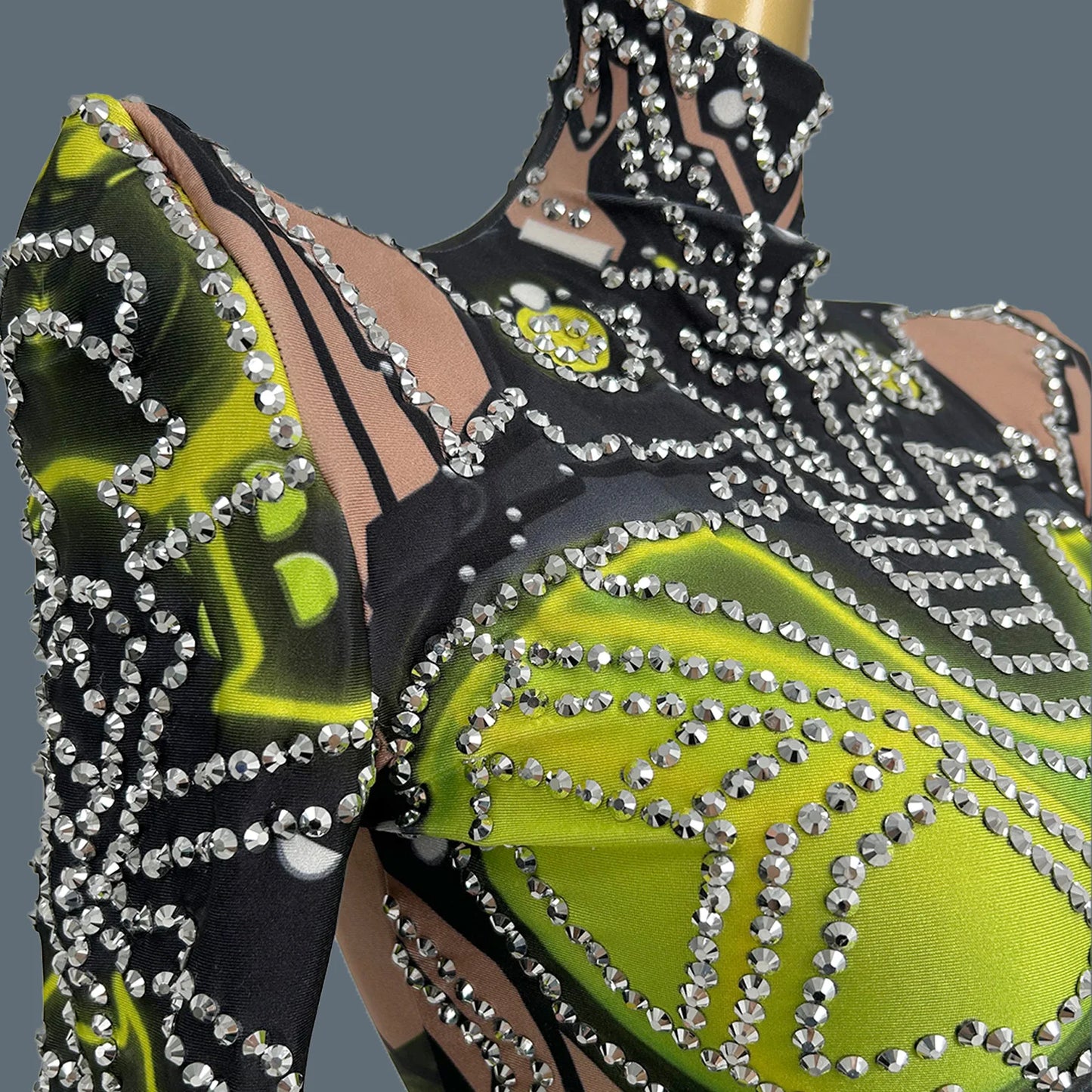 Sparkly Colorful High Street Bodysuit Rhinstones Performance Dance Singer Costume