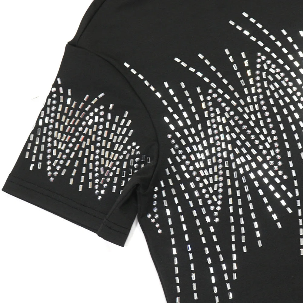 🔥Hot Rhinestones O-neck Tshirt + Short Sets