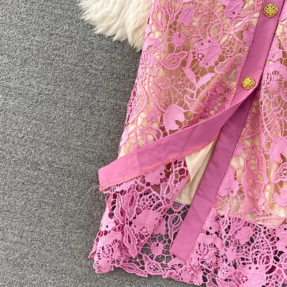 Floral Lace Dress V Neck High Waist Maxi Dresses