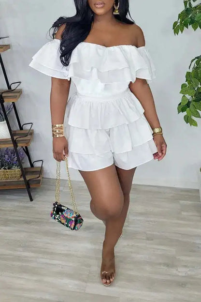 Ruffles Slash Neck Elegant Romper