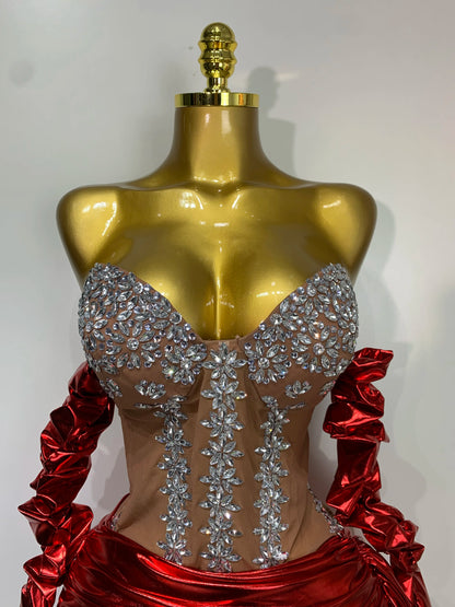 Sparkly Diamonds See Through Mini Dress + Gloves