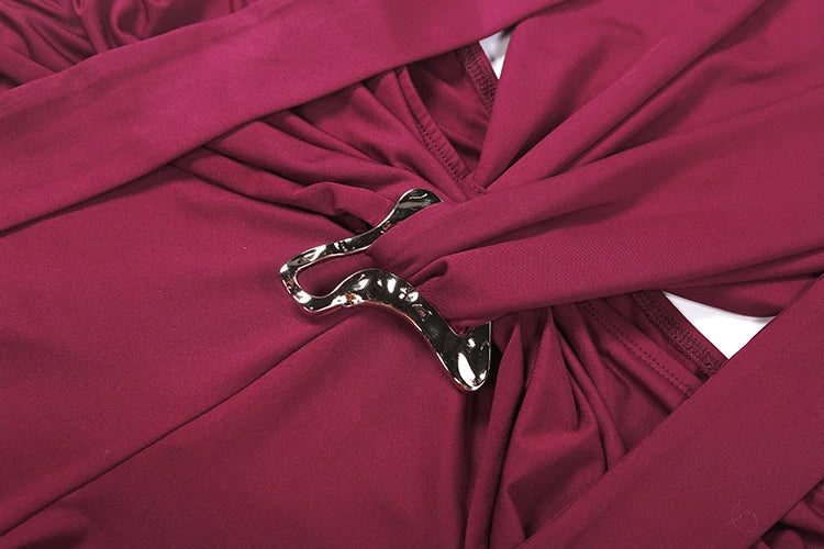 Deep V-Neck Metal Buckle Ruched Cross Bandage Jumpsuits