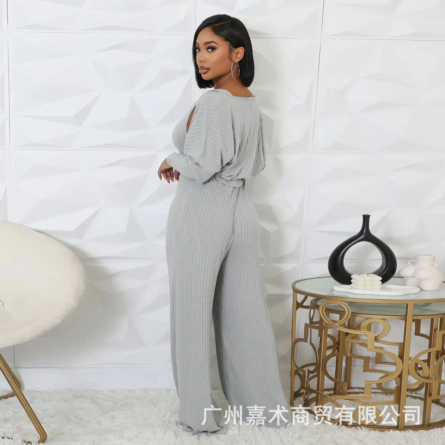 Trendy Solid Color Elastic Wide Leg Jumpsuits (2pcs.)