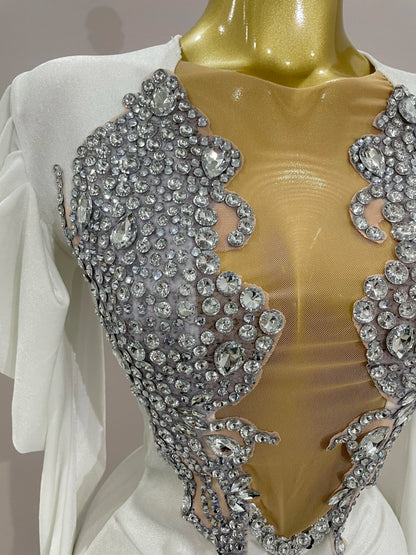 Luxury Sparkly Crystal White Velvet Mini Dresses