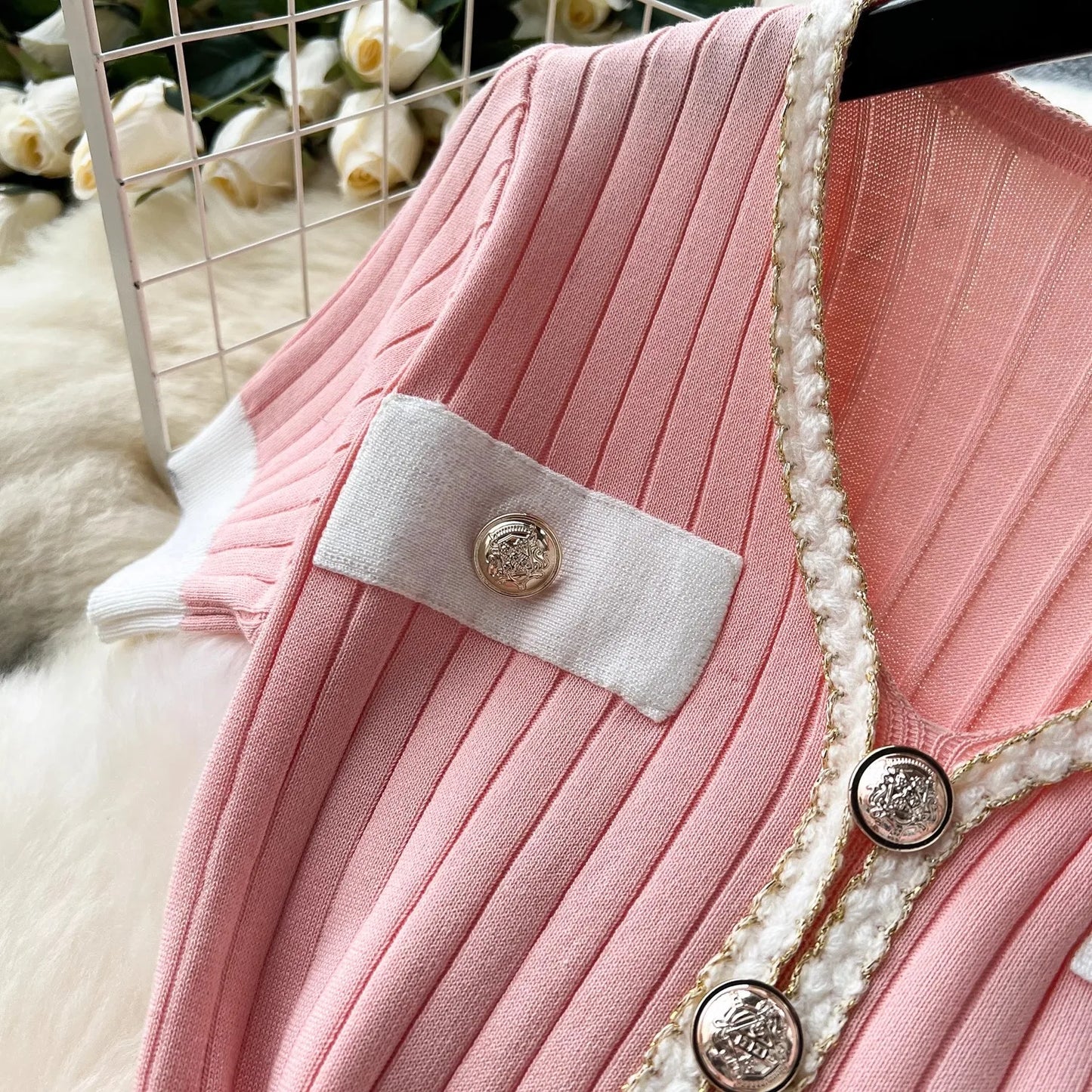 Mermaid V-neck Button Ribbed Knitted Dresses