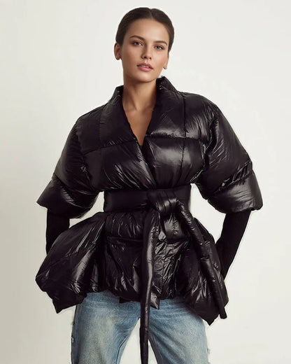 Celebrity High Quality Belt Thickened Bubble Coat