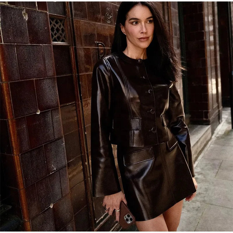 Lori Leather Jacket + Mini Skirts Sets